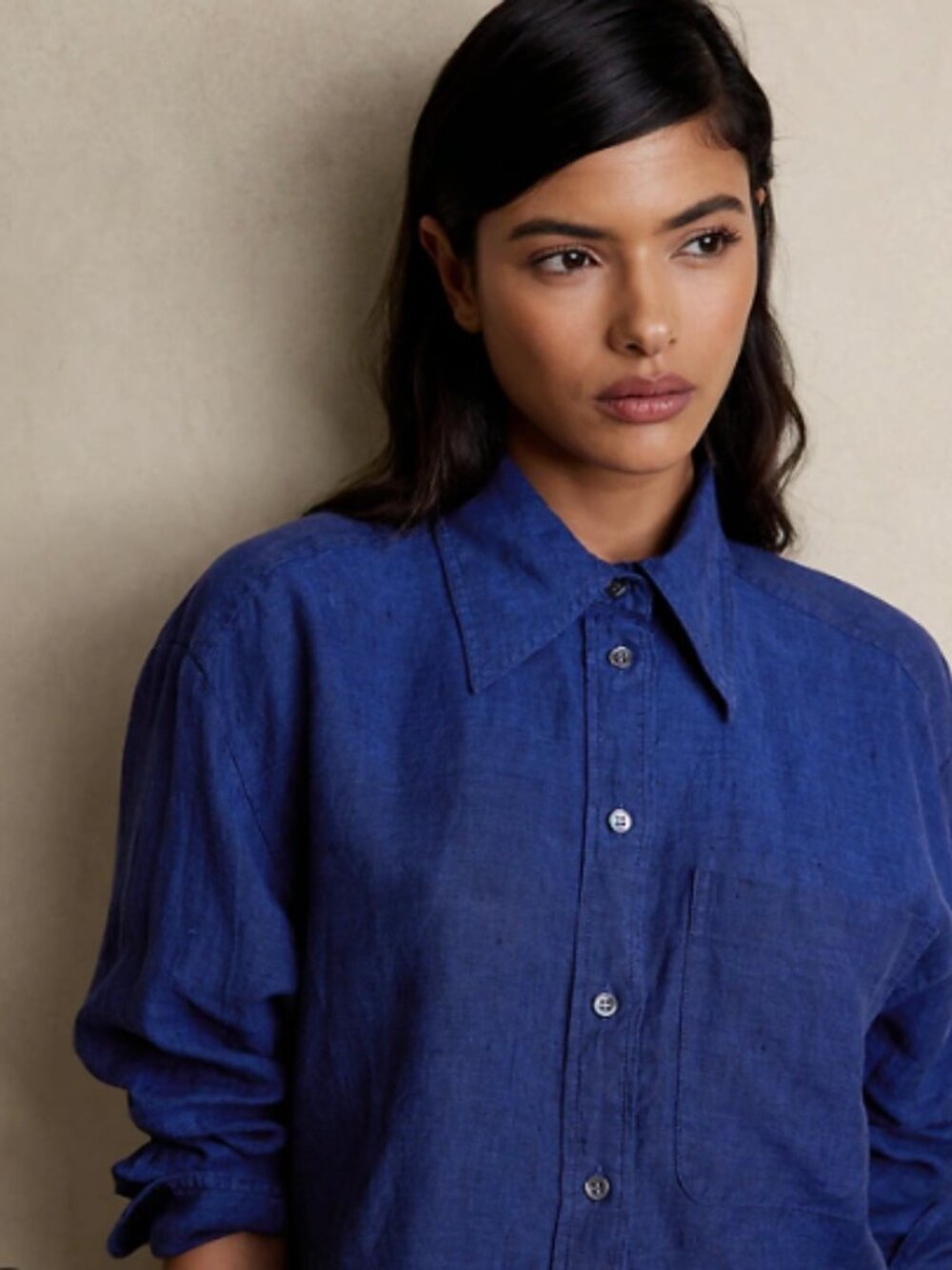 Banana Republic Boxy 100% Linen Shirt-Royal Blue, XXL